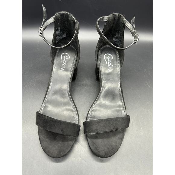 Y2K Candies Black Strappy High Heel Shoes w/ Ankle Strap Size 8.5 Faux Suede - Picture 2 of 8